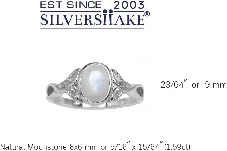 Silvershake 8X6mm Oval Shape Cabochon Gemston White Gold Plated or Yellow Gold Plated 925 Sterling Silver Triquetra Celtic Knot Solitaire Ring Jewelry for Women