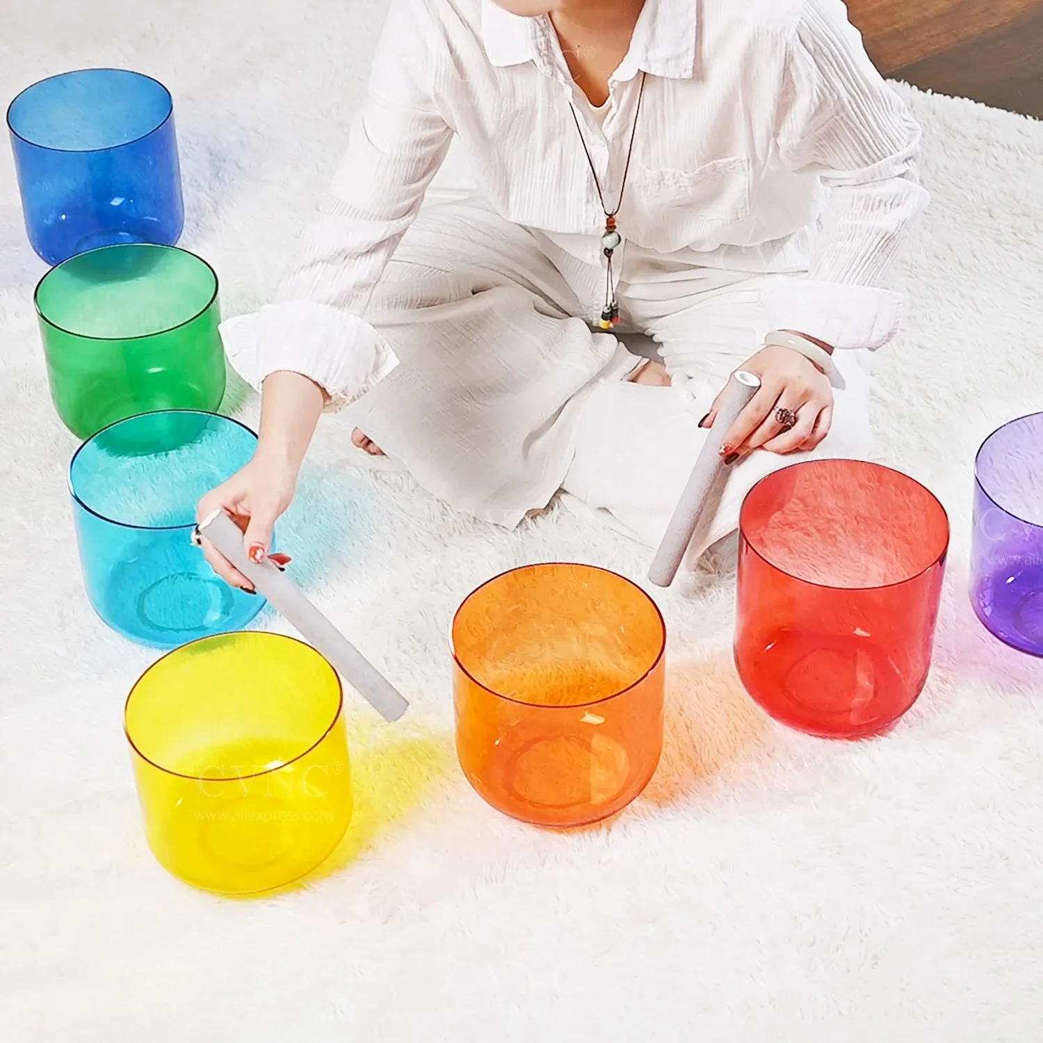 Singing bowl set of 7 Brightly Colored Alchemy Bowls for Sound Healing