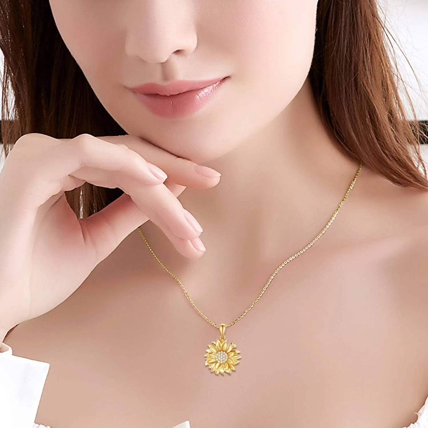 SISGEM Solid 14K Sunflower Pendant Necklace, Real Gold Flower Necklace for Women You are May Sunshine Necklace Fine Jewelry Gifts for Wife, Mom, 16''-18''