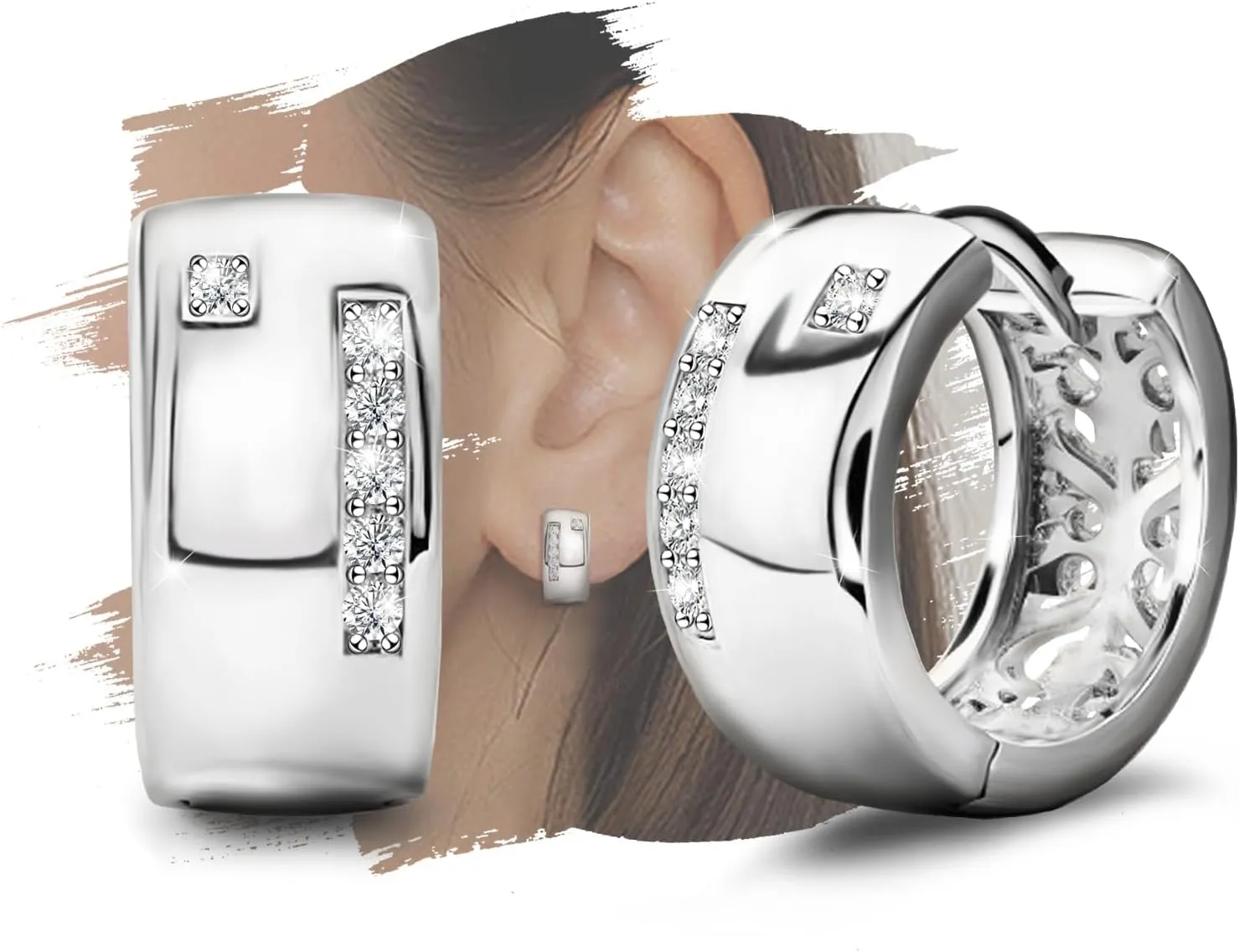 Small Huggie Hoop Earrings for Women Silver CZ Chunky Thick Cartilage Hoop Earrings Tiny Cubic Zirconia Cuffs Hoop Earrings Dainty Hypoallergenic Piercing Earrings Jewelry Gifts for Birthday Party