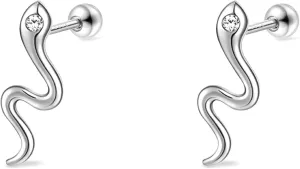 Small Silver Snake Stud Earrings for Women, Hypoallergenic 925 Sterling Silver Snake Shaped Gothic Goth Earrings, Cartilage Helix Piercing