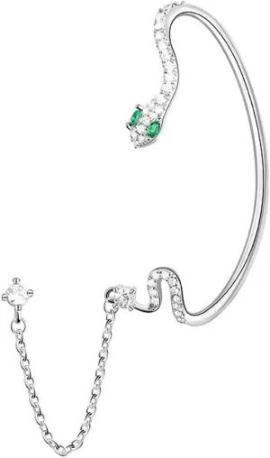 Snake Ear Cuff Chain Earring For Women Silver Green Rhinestone Dainty Cute Aesthetic Shiny One Piece Left Ear Snake Earrings Cartilage Clip On Chain Dangly For Women