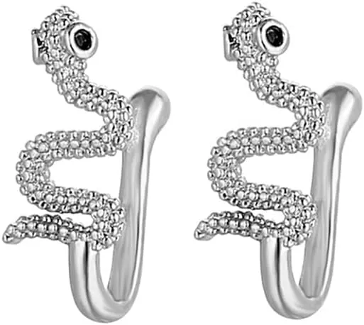 Snake Fake Nose Rings for Women Girls Stainless Steel Nose Cuff Clip On Nose Rings Sparkling Non-piercing Nose Jewelry Hypoallergenic