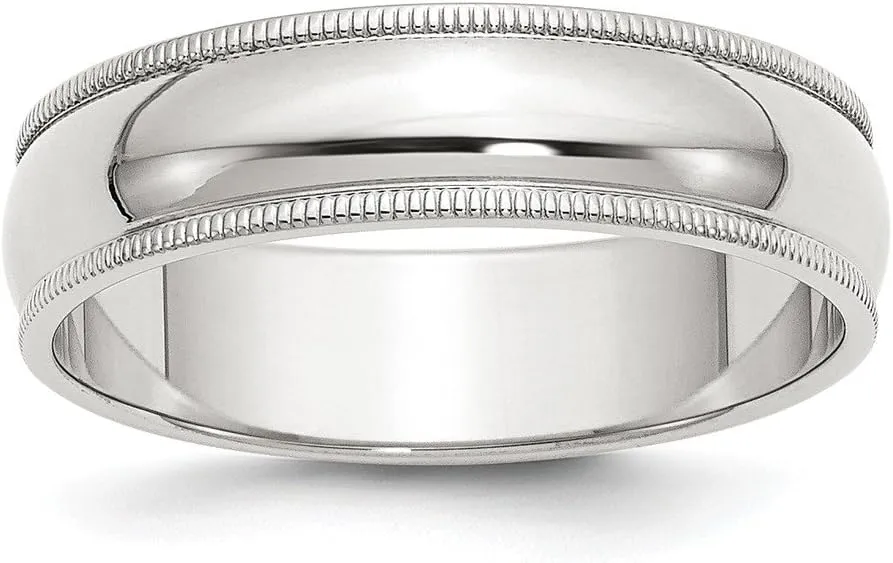 Solid 925 Sterling Silver 6mm Plain Classic Dome Milgrain Wedding Band Ring
