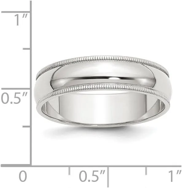 Solid 925 Sterling Silver 6mm Plain Classic Dome Milgrain Wedding Band Ring