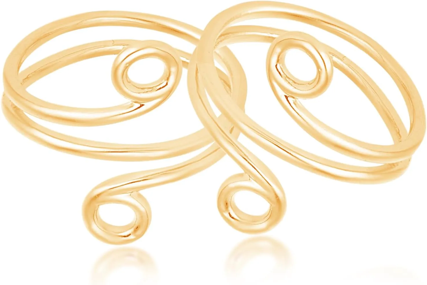 Solid Metal Swirl Adjustable Wedding Toe Ring For Women's In 14k Yellow Gold Plated 925 Silver.