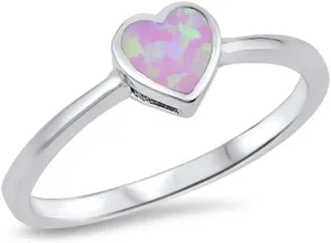 Solitaire Heart Promise Ring Lab Created Light Blue Opal 925 Sterling Silver Choose Color
