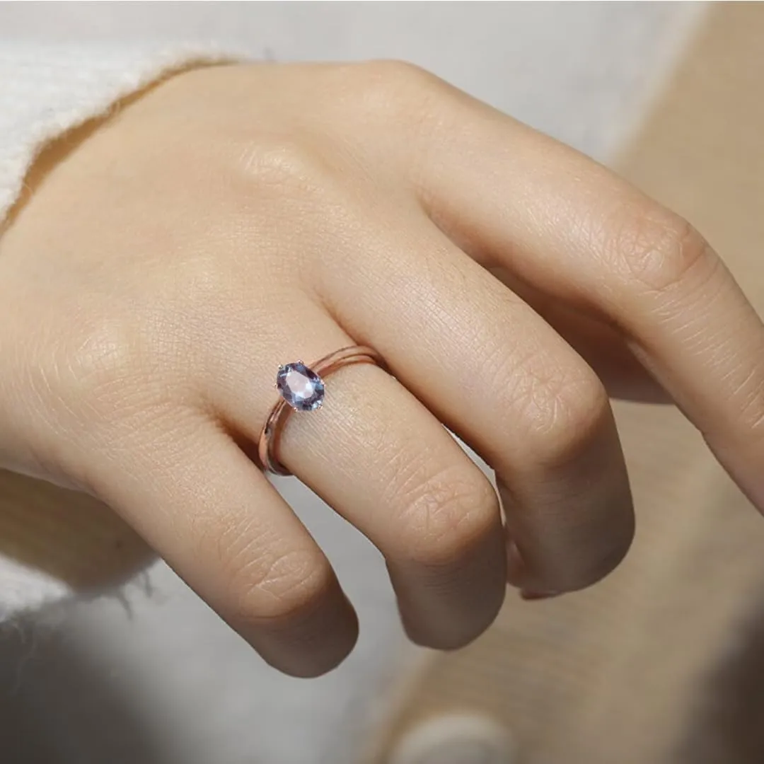 Solitaire Ring in Amethyst, Blue Zircon, Alexandrite, Moissanite, Emerald, Sapphire, Spessartite Garnet Ring Mothers Day Gift for Her