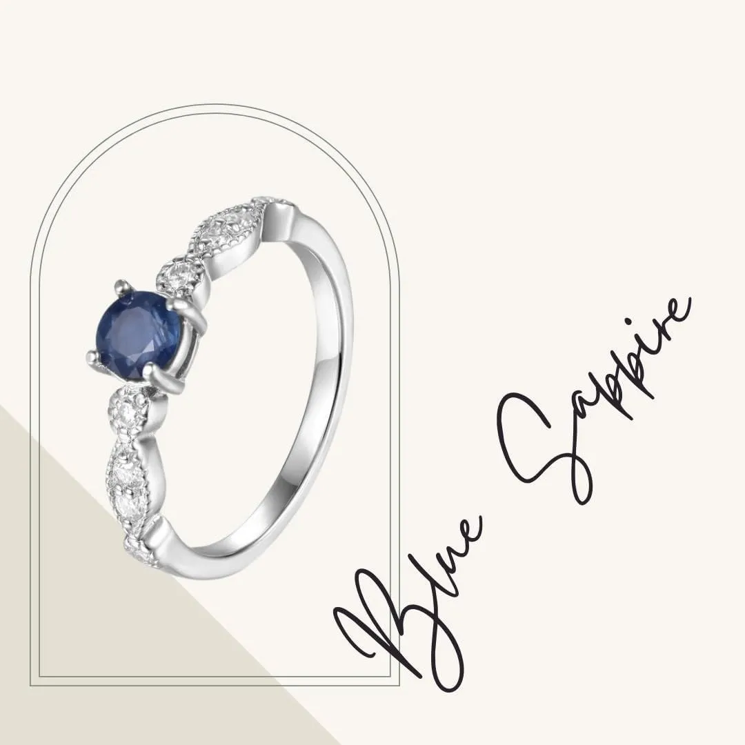 Solitaire Ring with Accents in Pearl, Alexandrite, Ruby, Moissanite, Emerald, Sapphire Ring Mother Day Gift for Her