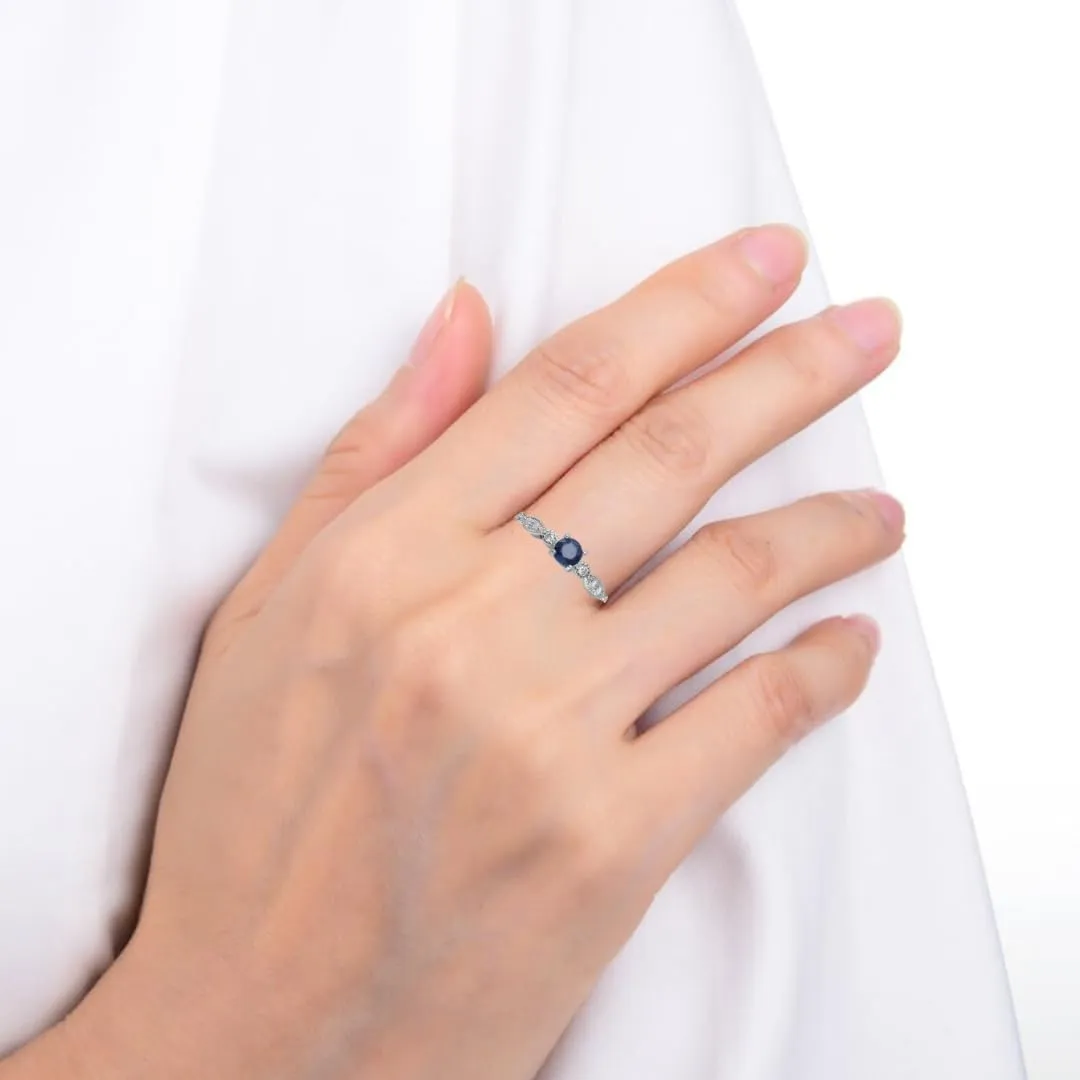 Solitaire Ring with Accents in Pearl, Alexandrite, Ruby, Moissanite, Emerald, Sapphire Ring Mother Day Gift for Her