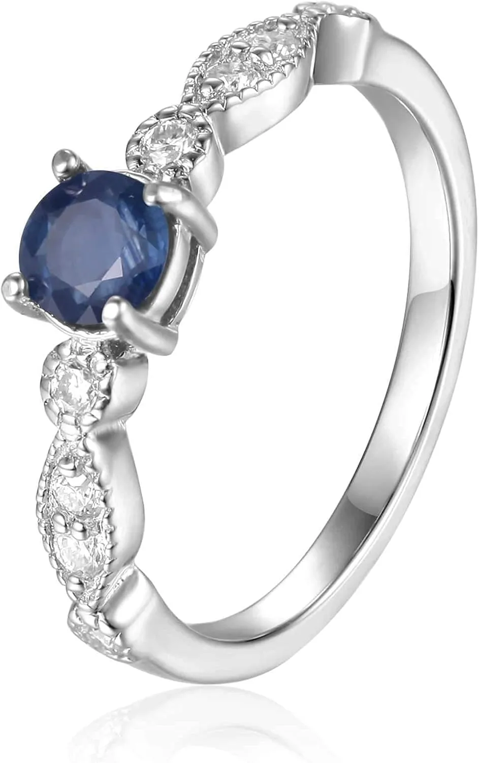 Solitaire Ring with Accents in Pearl, Alexandrite, Ruby, Moissanite, Emerald, Sapphire Ring Mother Day Gift for Her