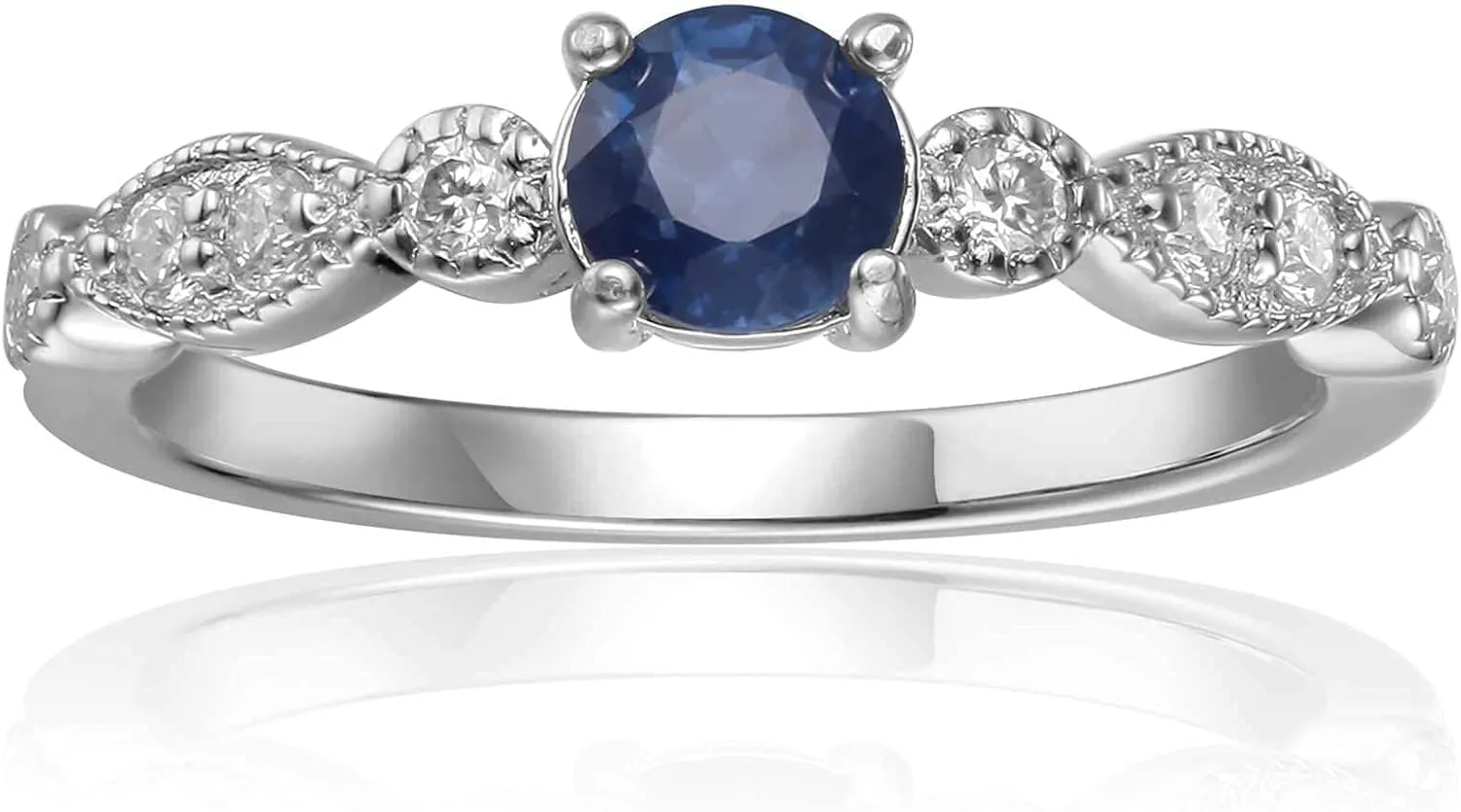 Solitaire Ring with Accents in Pearl, Alexandrite, Ruby, Moissanite, Emerald, Sapphire Ring Mother Day Gift for Her