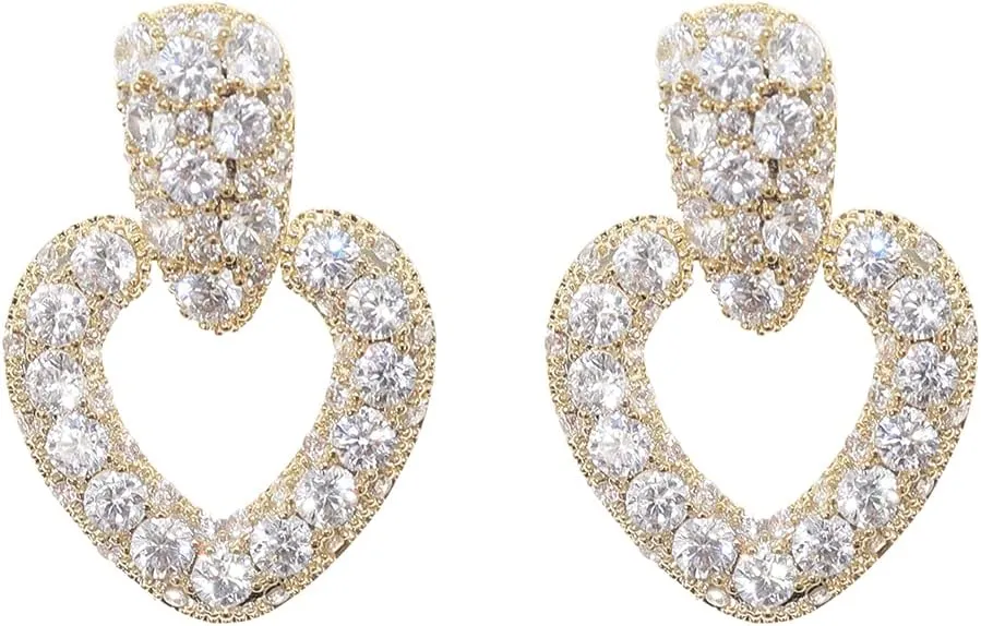 Sonateomber Gold Statement Dangle Earrings for Women - Cute Sparkly Pave Cubic Zirconia Crystal Rhinestone Drop Chandelier Dangling Post Back - Prom Party Christmas Wedding Jewelry Gifts