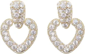 Sonateomber Gold Statement Dangle Earrings for Women - Cute Sparkly Pave Cubic Zirconia Crystal Rhinestone Drop Chandelier Dangling Post Back - Prom Party Christmas Wedding Jewelry Gifts