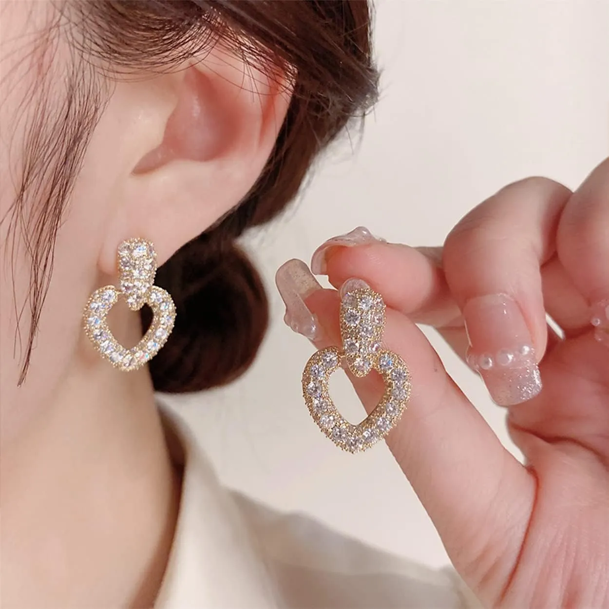 Sonateomber Gold Statement Dangle Earrings for Women - Cute Sparkly Pave Cubic Zirconia Crystal Rhinestone Drop Chandelier Dangling Post Back - Prom Party Christmas Wedding Jewelry Gifts