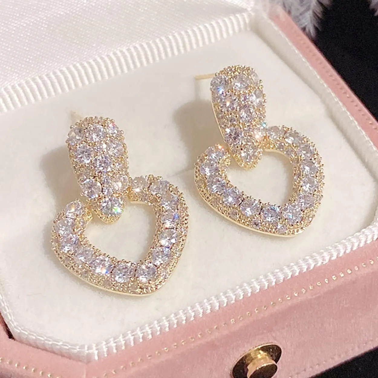 Sonateomber Gold Statement Dangle Earrings for Women - Cute Sparkly Pave Cubic Zirconia Crystal Rhinestone Drop Chandelier Dangling Post Back - Prom Party Christmas Wedding Jewelry Gifts