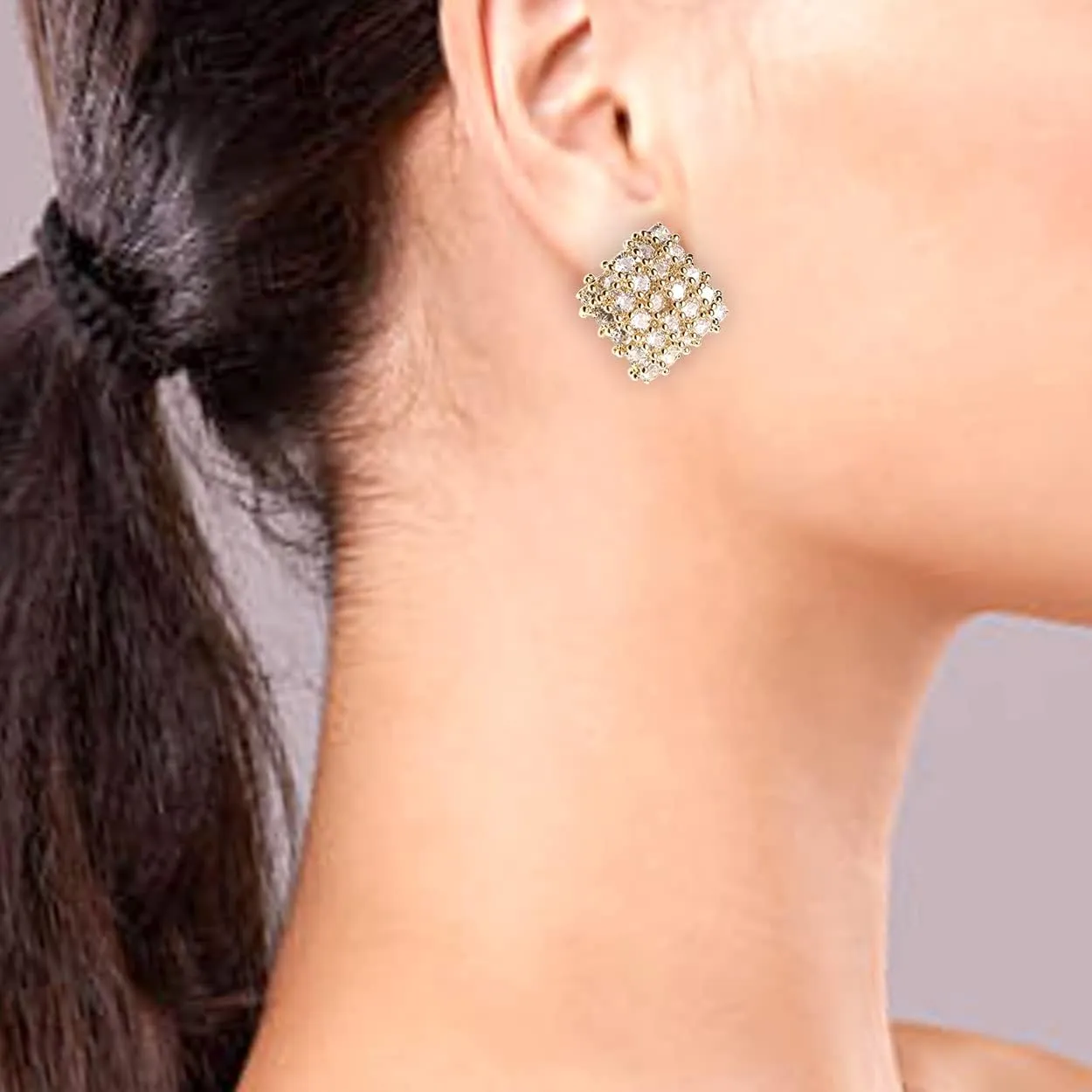 Sonateomber Large Gold CZ Square Geometric Stud Earrings for Women - Big Vintage Sparkly Cubic Zirconia Crystal Statement Rhombus Studs Prom Jewelry Gift