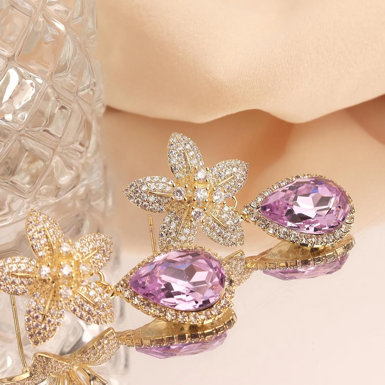 Sonateomber Small Hoop Dangle Earrings for Women, Trendy Dainty Rhinestone CZ Dangling Prom Wedding Leaf Flower Snowflake Butterfly Starfish Fashion Jewelry Gift