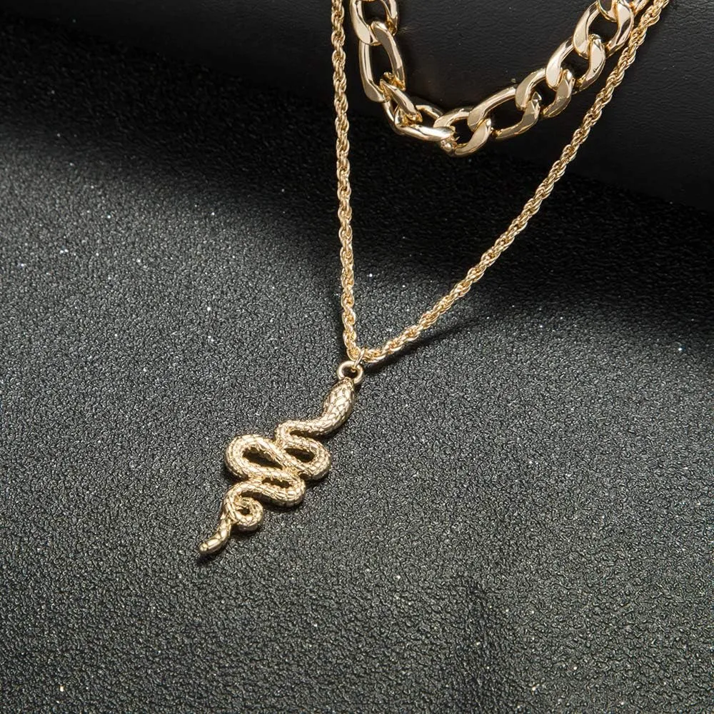 Sora Tuki Gold and Silver Snake Necklace - Layered Serpent Pendant for Women - Trendy Dainty Jewelry