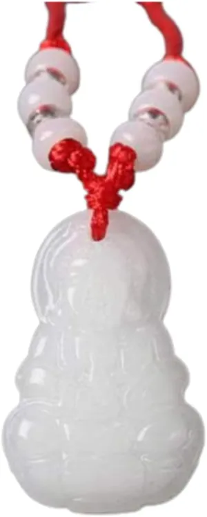 Soyzvteo Buddha Pendant Necklace Green Laughing Buddha Pendant Necklace Imitation Jade Buddha Guanyin Crystal Beaded Rope Chain Gemstone Lucky Amulet Jewelry for Women Men