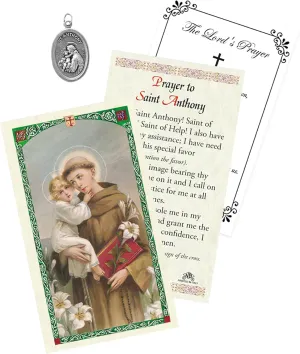 St Anthony Pendant - Laminated Saint Anthony Prayer Card, The Lord's Prayer - 1 Inch St Anthony Medal - St Anthony of Padua Medal, Catholic Cards - Patron Saint of Lost Things Themed Set - 3 Items