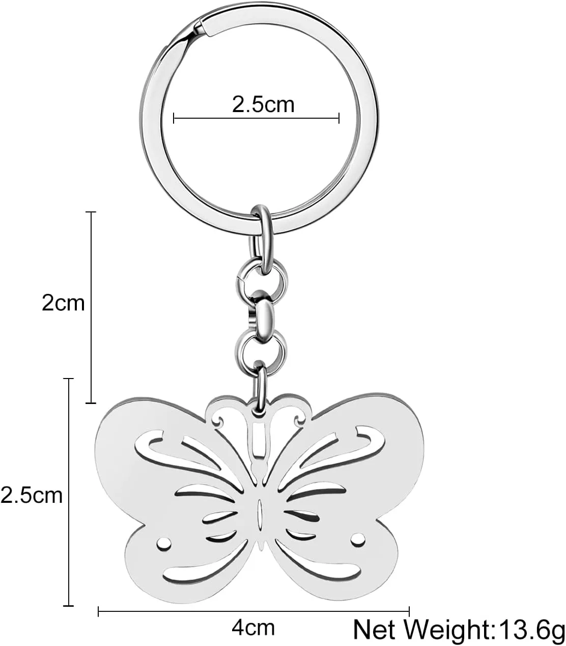 Stainless Steel Butterfly Keychain Insect Keyring Butterfly Gifts for Women Girls Car Key Chain Backpack Purse Charms