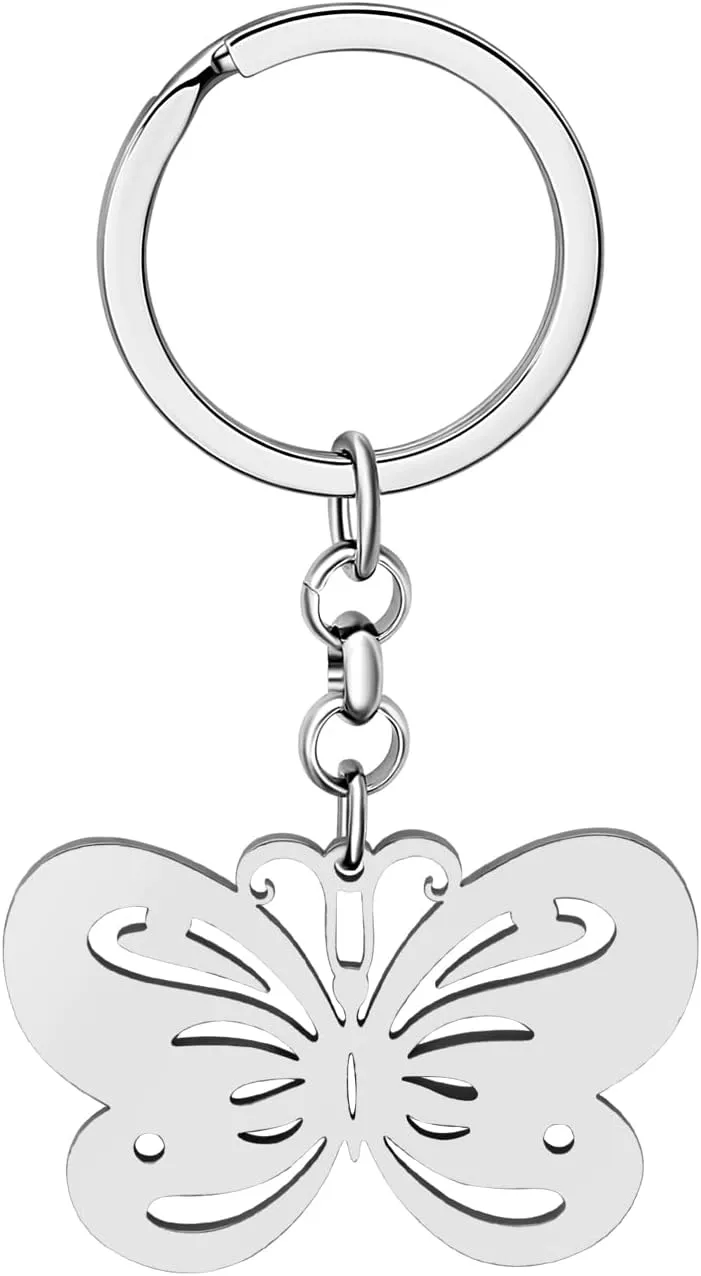 Stainless Steel Butterfly Keychain Insect Keyring Butterfly Gifts for Women Girls Car Key Chain Backpack Purse Charms