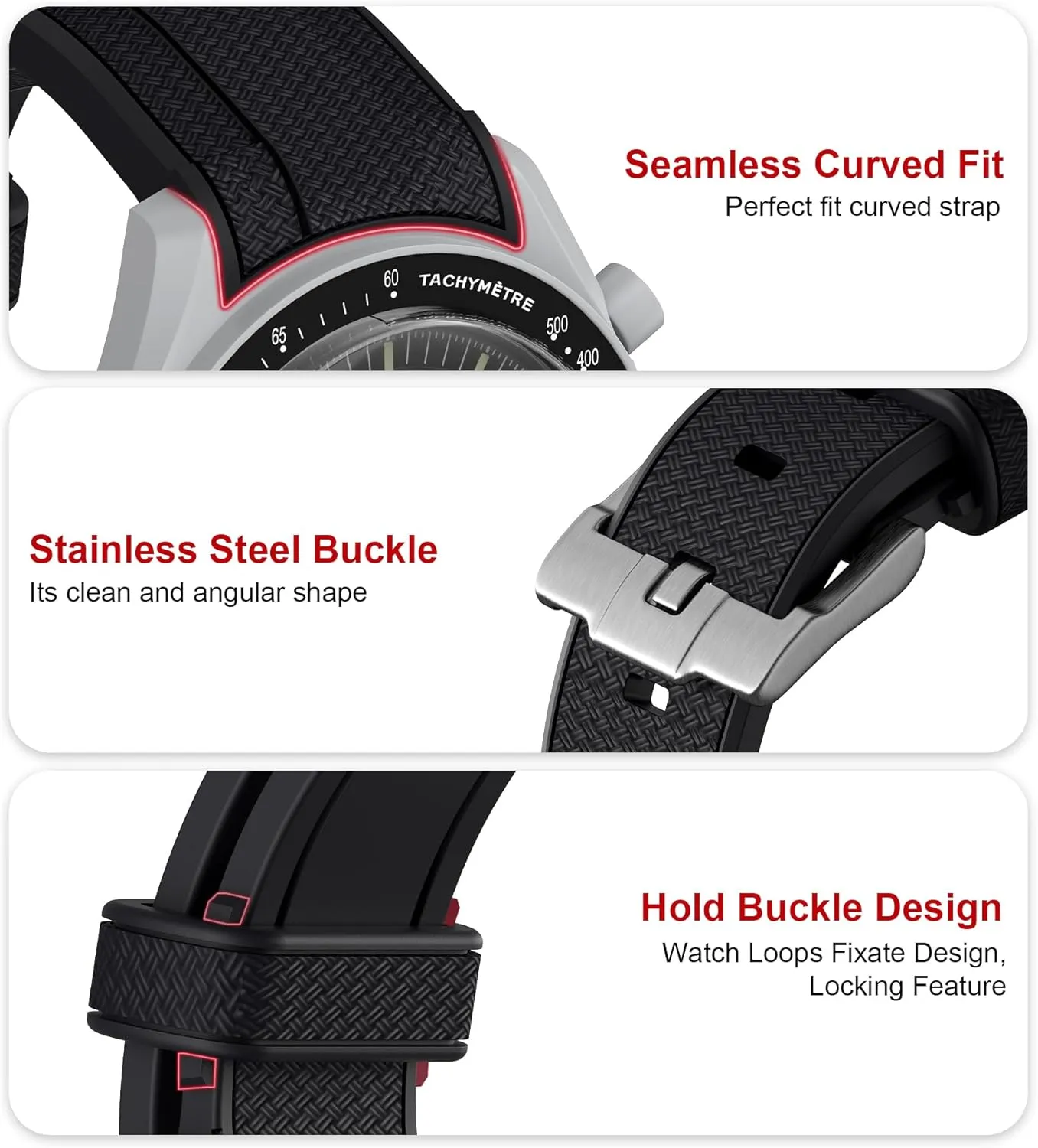 Stanchev - Omega, Swatch, Speedmaster 20mm Watch Band, No Gap, Soft Silicone, for Men and Women