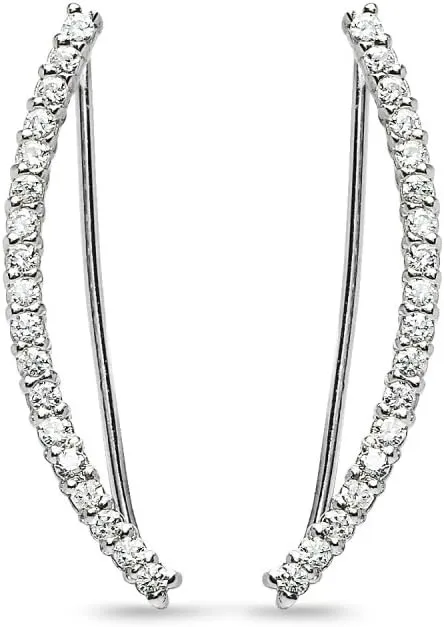 Sterling Silver Curved Crawler Climber Hook Earrings Made with AAA Cubic Zirconia