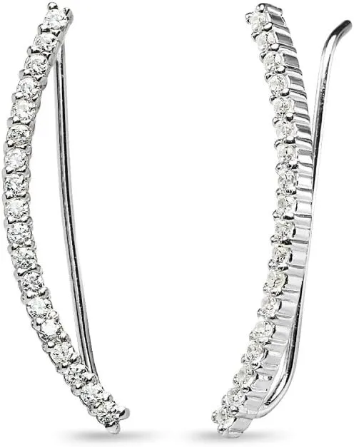 Sterling Silver Curved Crawler Climber Hook Earrings Made with AAA Cubic Zirconia