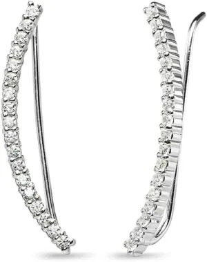 Sterling Silver Curved Crawler Climber Hook Earrings Made with AAA Cubic Zirconia