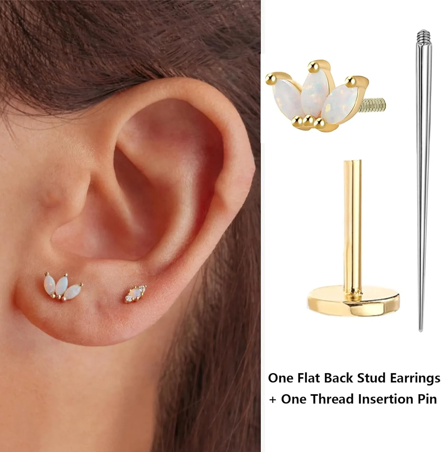 Sterling Silver Flat Back Stud Earrings 16G Cartilage Earring Internally Threaded Earrings Piercing Tragus Earrings for Women