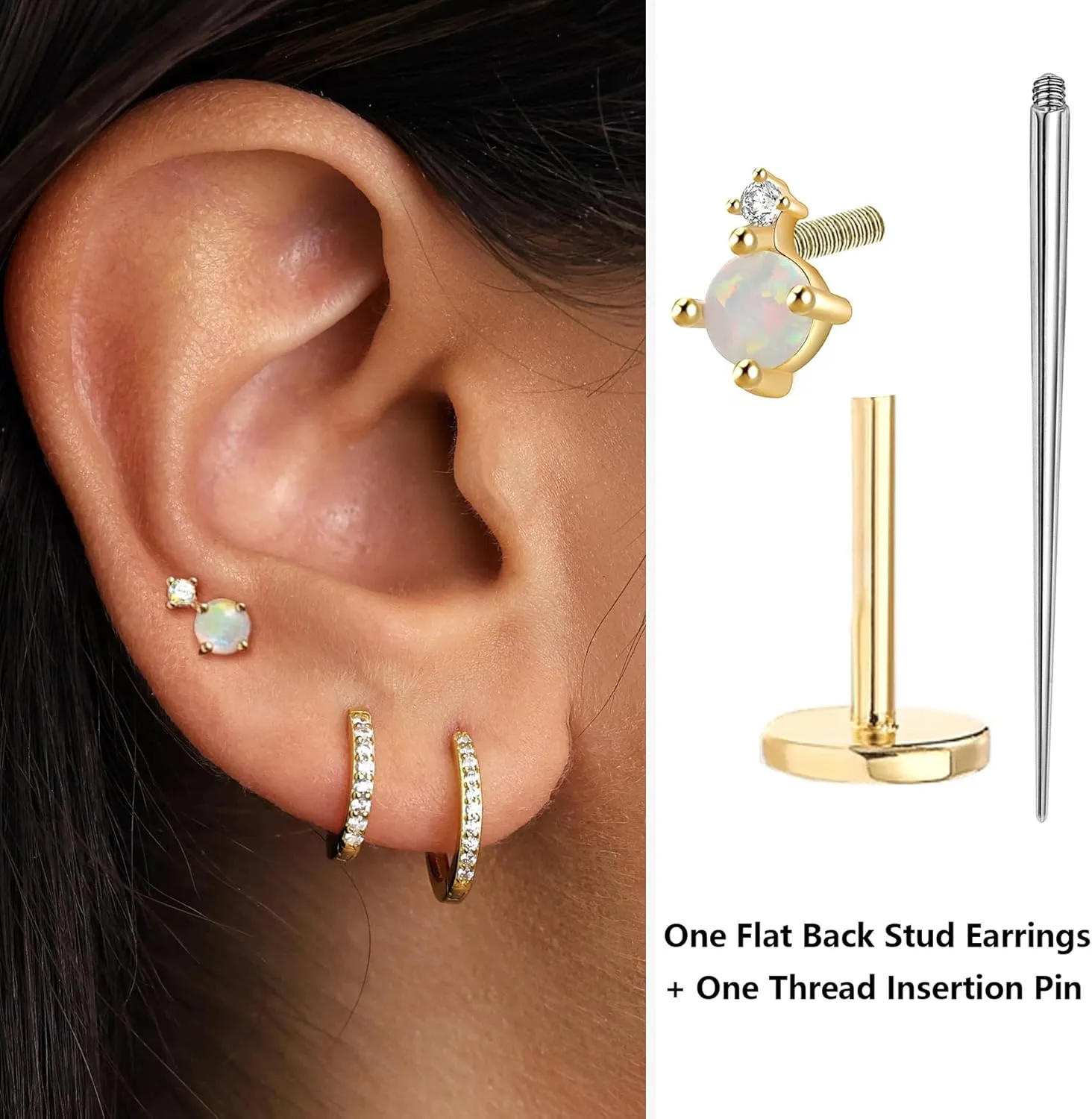 Sterling Silver Flat Back Stud Earrings 16G Cartilage Earring Internally Threaded Earrings Piercing Tragus Earrings for Women