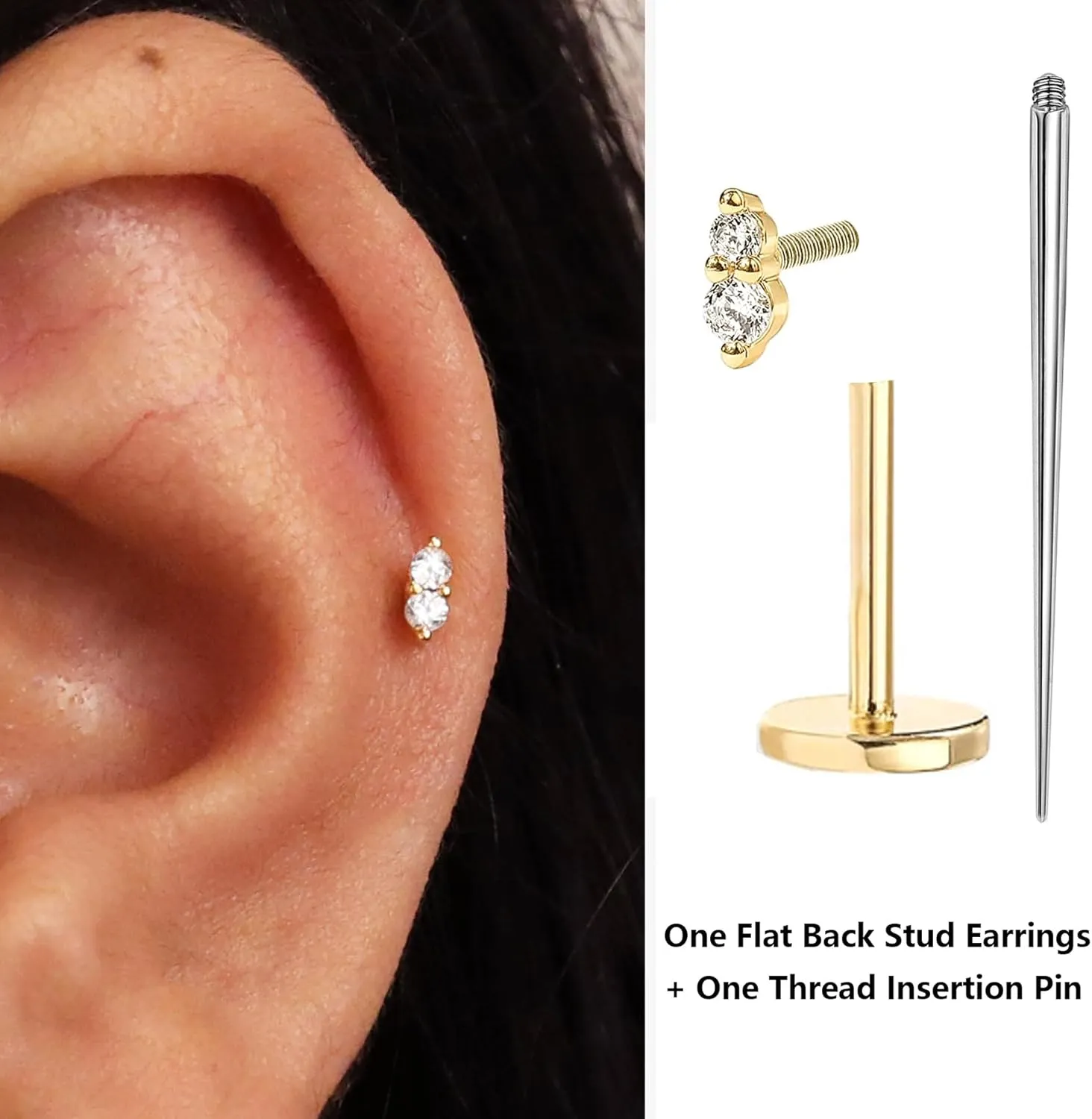 Sterling Silver Flat Back Stud Earrings 16G Cartilage Earring Internally Threaded Earrings Piercing Tragus Earrings for Women