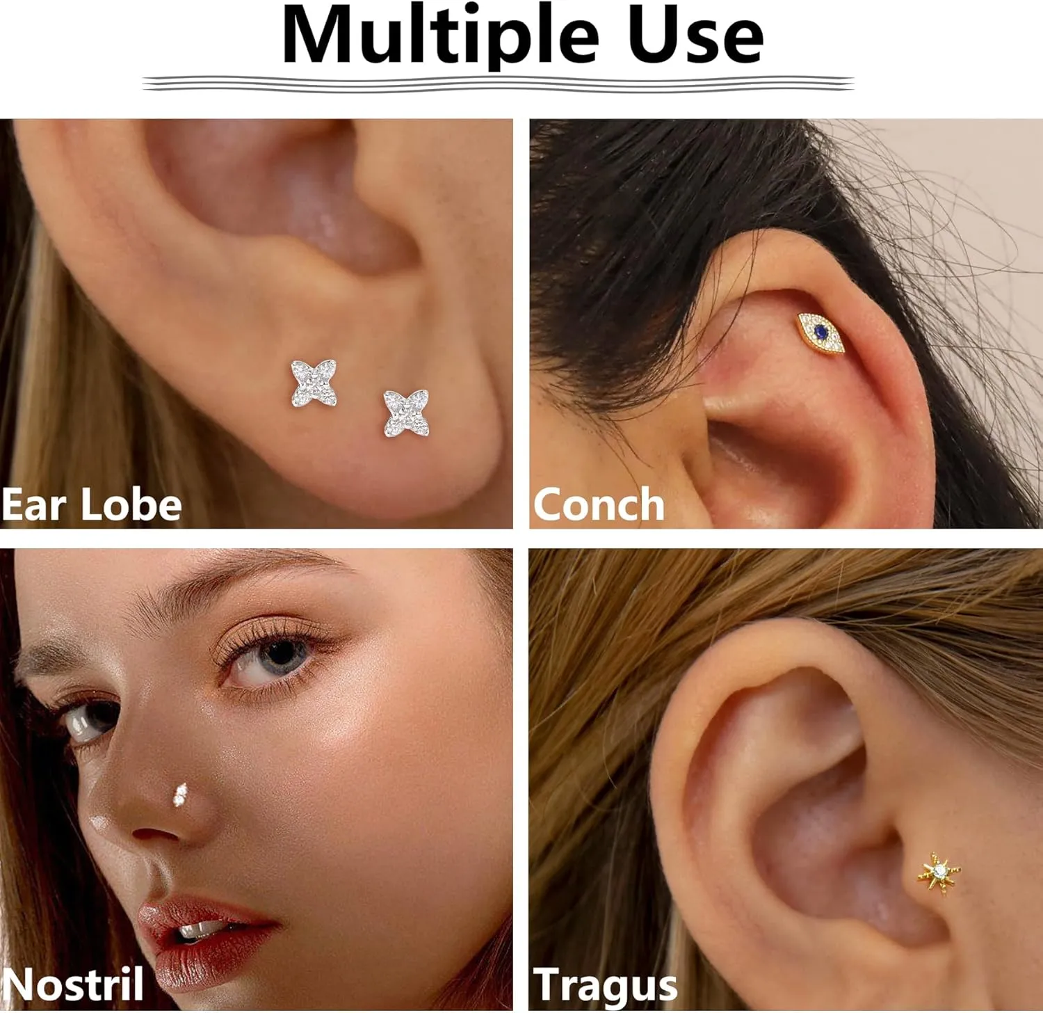 Sterling Silver Flat Back Stud Earrings 16G Cartilage Earring Internally Threaded Earrings Piercing Tragus Earrings for Women