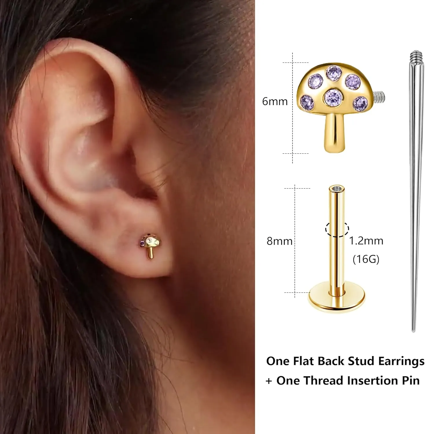 Sterling Silver Flat Back Stud Earrings Internally Threaded Labret Piercing Studs Flat Piercing Earrings Studs Nose Studs for Women