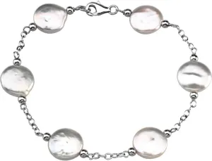 Sterling Silver Freshwater Cultured White Coin Pearl Station Bracelet Fine Jewelry for Women Gifts for Her