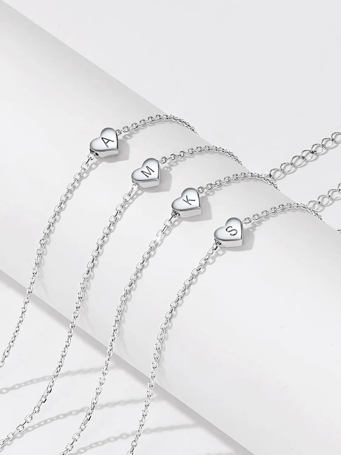 Sterling Silver Heart Letter Bracelets Silver Initial 18K White Gold Plated Bracelet Initial Charm 18K White Gold Plated Dainty Bracelet Jewelry Women Teen Couples Girlfriend
