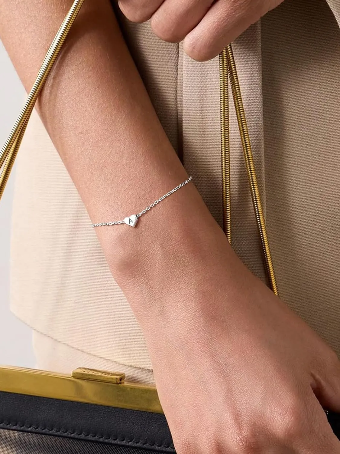Sterling Silver Heart Letter Bracelets Silver Initial 18K White Gold Plated Bracelet Initial Charm 18K White Gold Plated Dainty Bracelet Jewelry Women Teen Couples Girlfriend