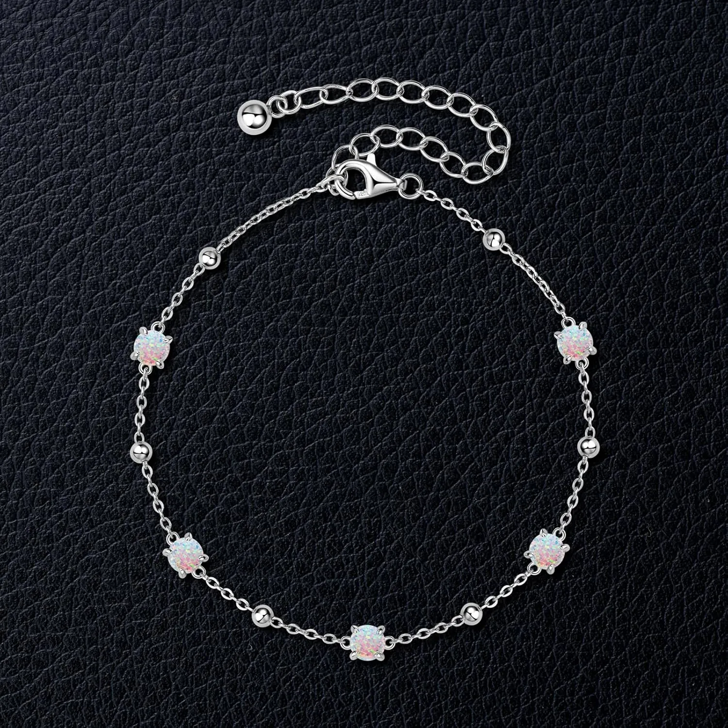 Sterling Silver Opal Bracelet for Women, Dainty Opal Link Bracelet October Birthstone Jewelry Gifts for Her Birthday Anniversary Christmas