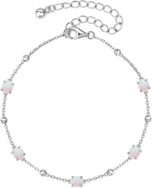 Sterling Silver Opal Bracelet for Women, Dainty Opal Link Bracelet October Birthstone Jewelry Gifts for Her Birthday Anniversary Christmas