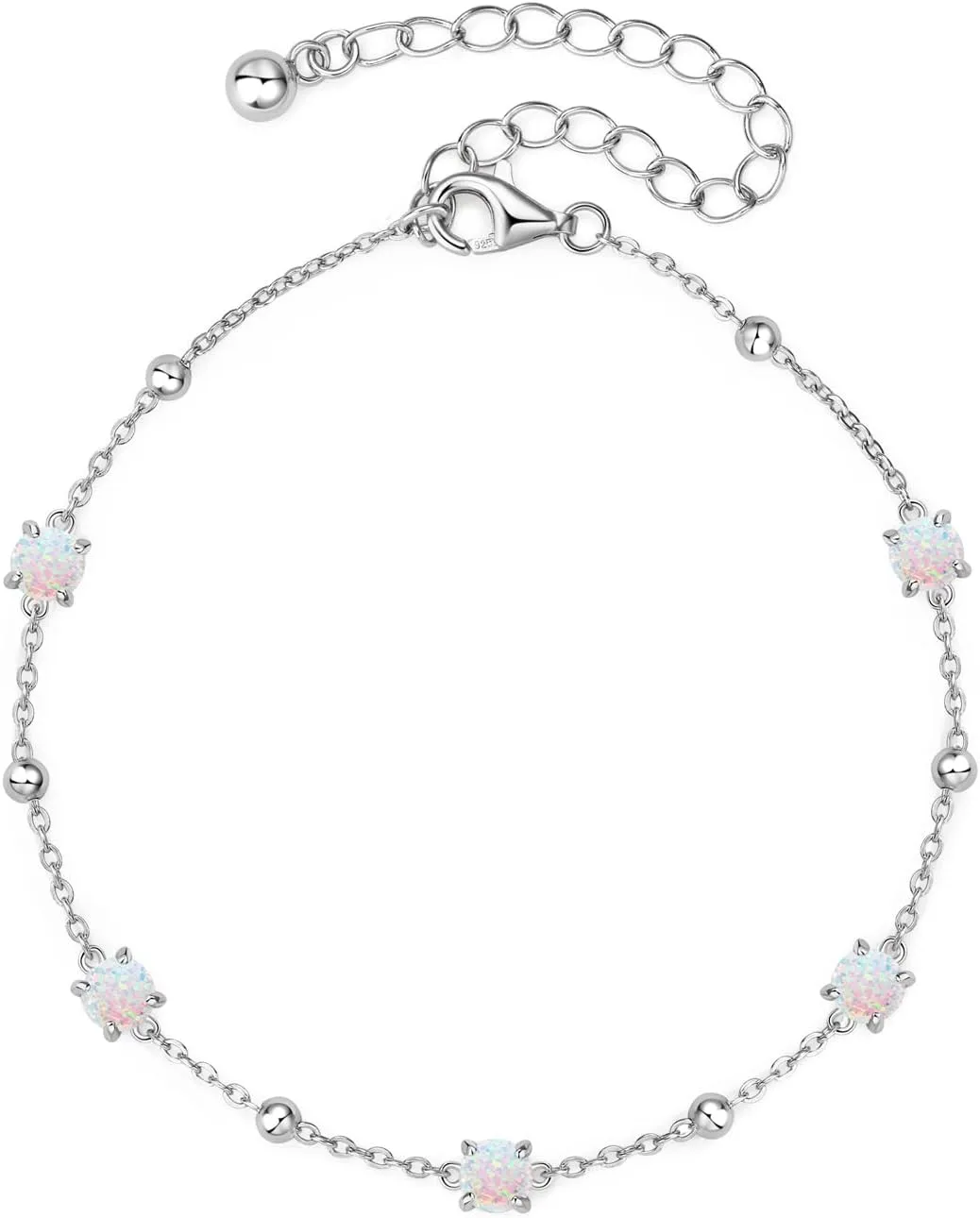 Sterling Silver Opal Bracelet for Women, Dainty Opal Link Bracelet October Birthstone Jewelry Gifts for Her Birthday Anniversary Christmas