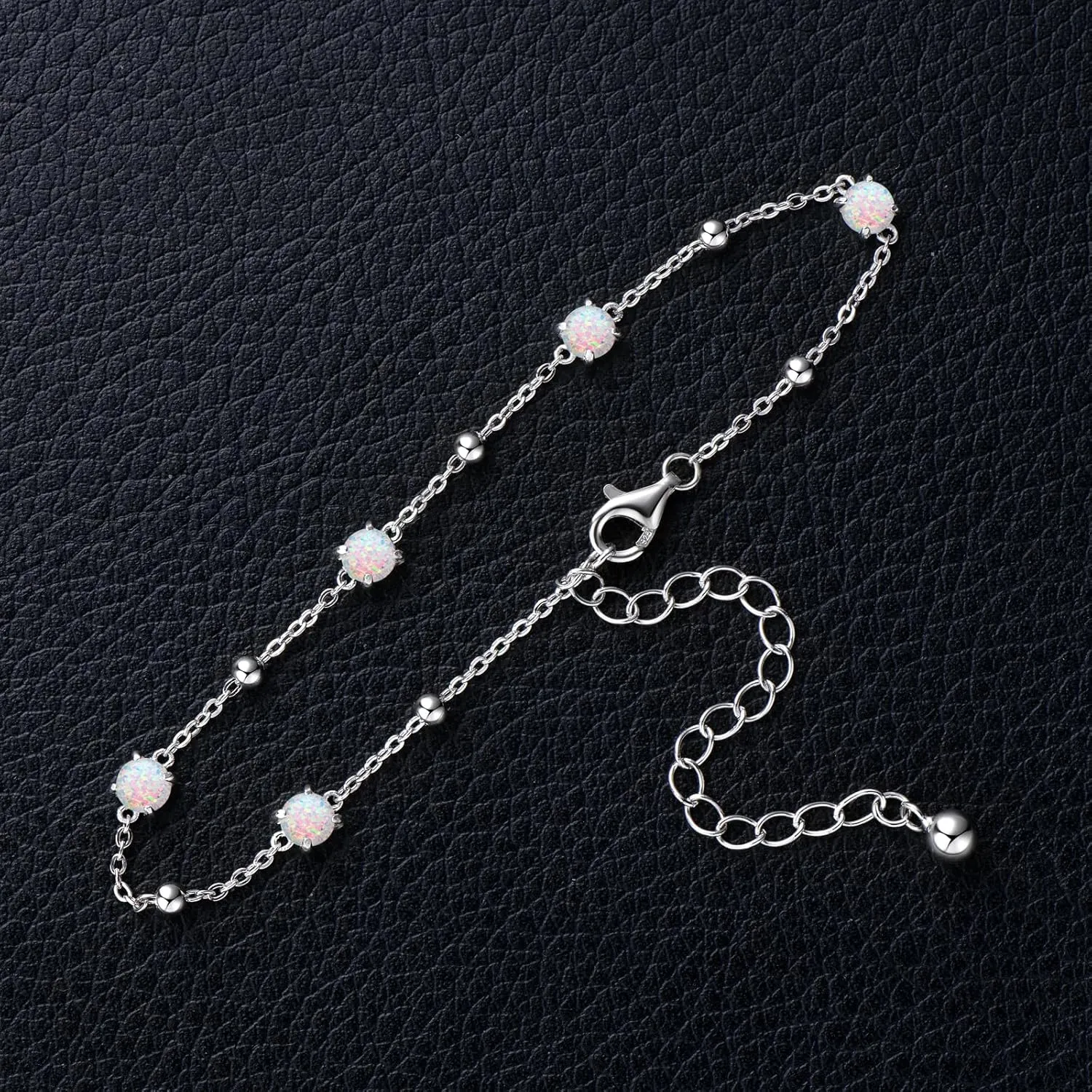 Sterling Silver Opal Bracelet for Women, Dainty Opal Link Bracelet October Birthstone Jewelry Gifts for Her Birthday Anniversary Christmas
