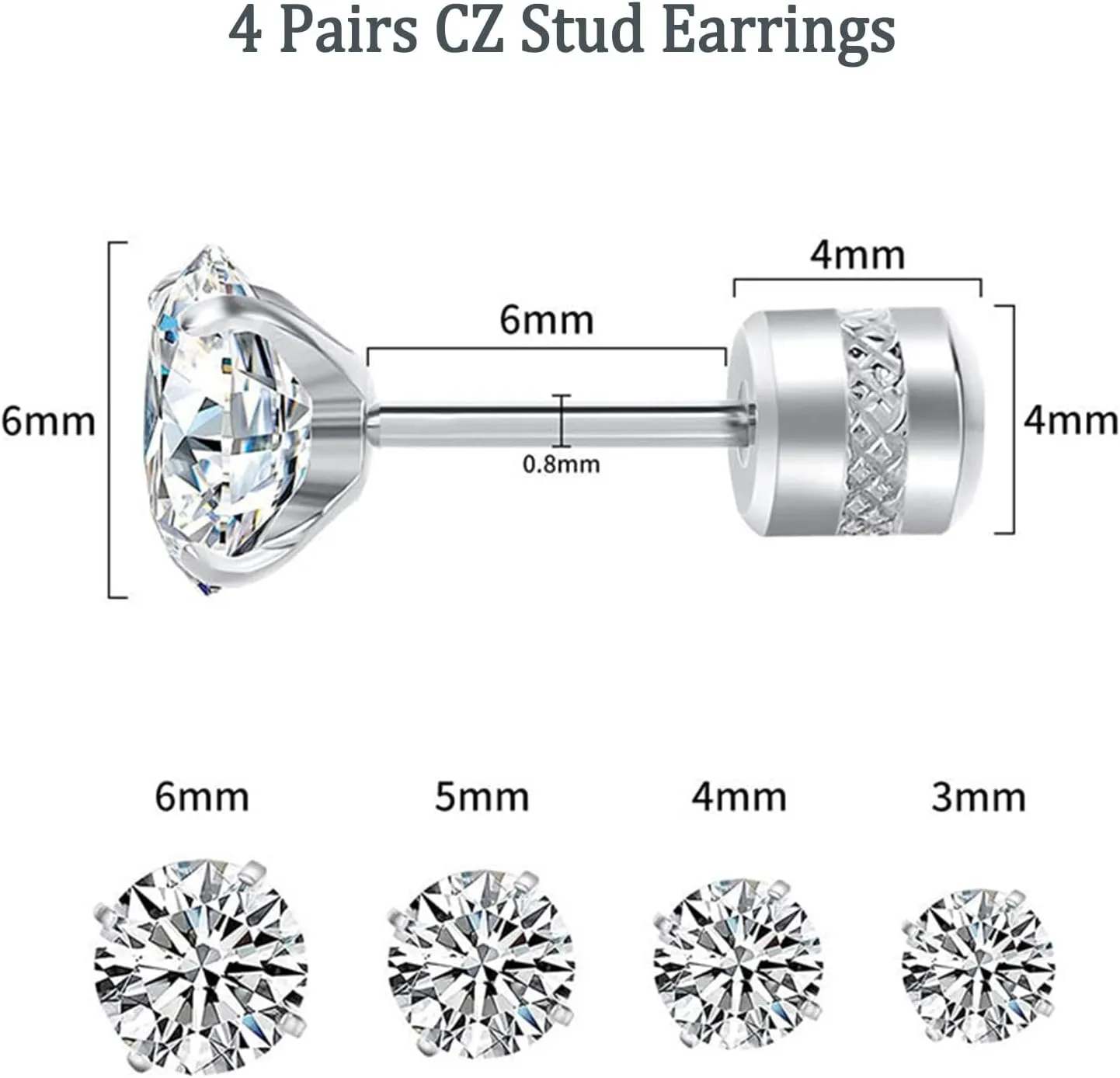 Stud Earrings Sets for Women Men Ball Cartilage Stud Earrings for Multiple Piercing Surgical Steel Cartilage Cubic Zircon Studs Hypoallergenic Lightweight Helix Flat Back Earrings Jewelry