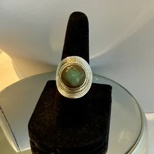 Stunning Boulder Opal Ring Southwestern Curved Circle Framed Sterling Silver