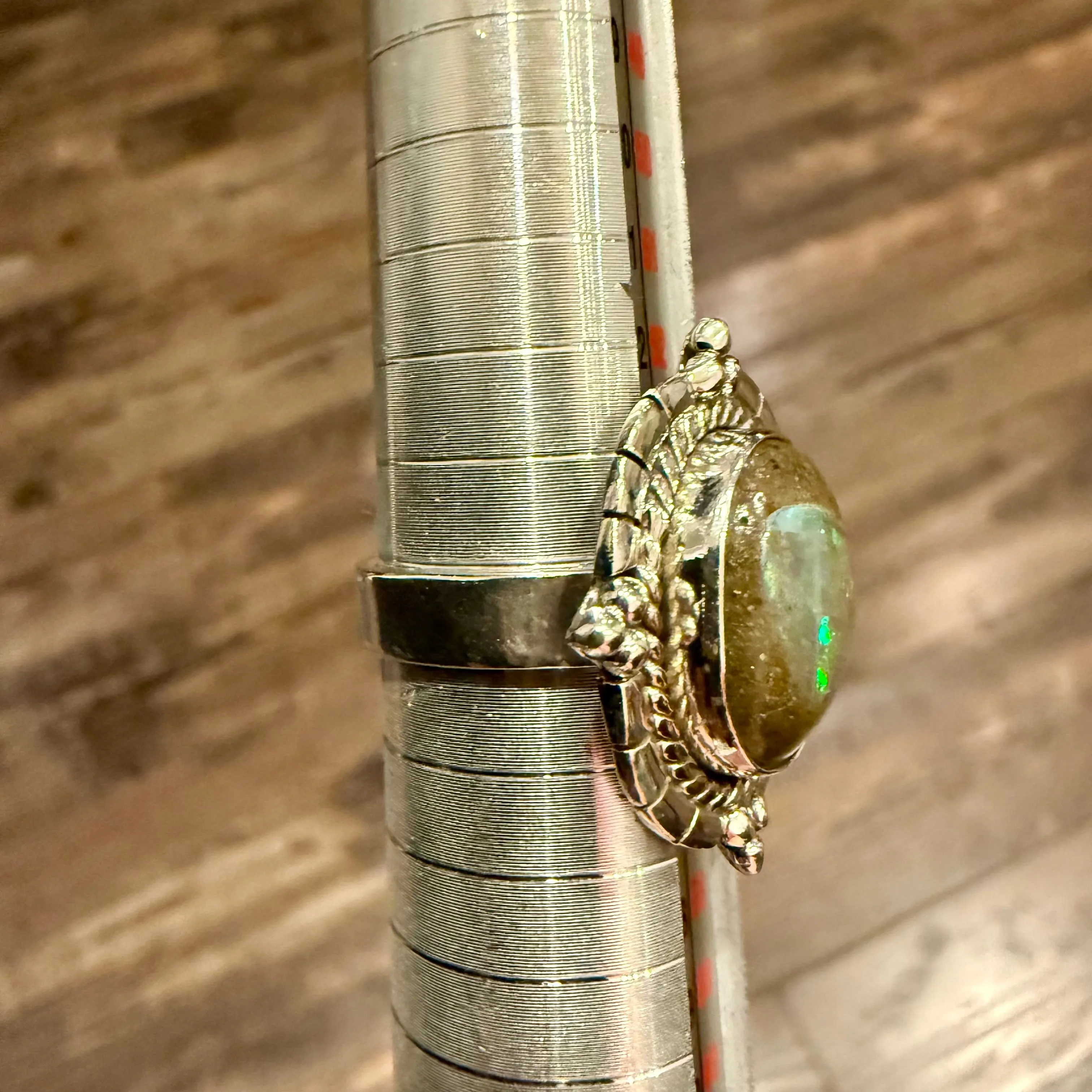 Stunning Boulder Opal Ring Southwestern Oval  Framed Sterling Silver Size 7 New