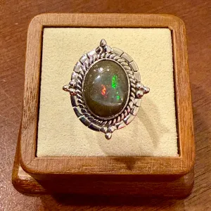 Stunning Boulder Opal Ring Southwestern Oval  Framed Sterling Silver Size 7 New