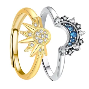 Sun and Moon Ring Set Stackable Rings for Women, Adjustable Gold and Silver Rings Celestial Jewelry Anillos Para Mujer Matching Rings as Friendship Rings Best Friend Gifts for Bestie Mother Daughter