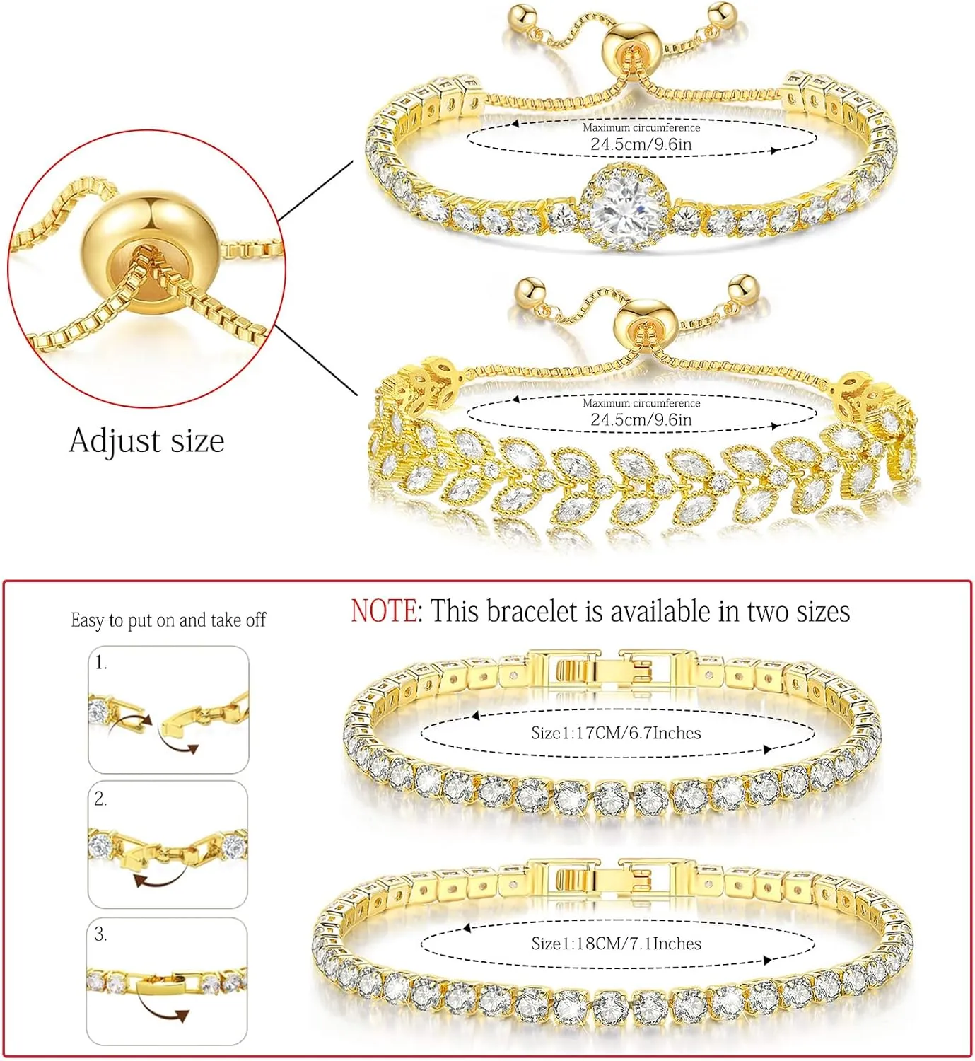 Suyi Tennis Bracelet Cubic Zirconia Bracelet Gold/Silver Plated Bracelets for Women