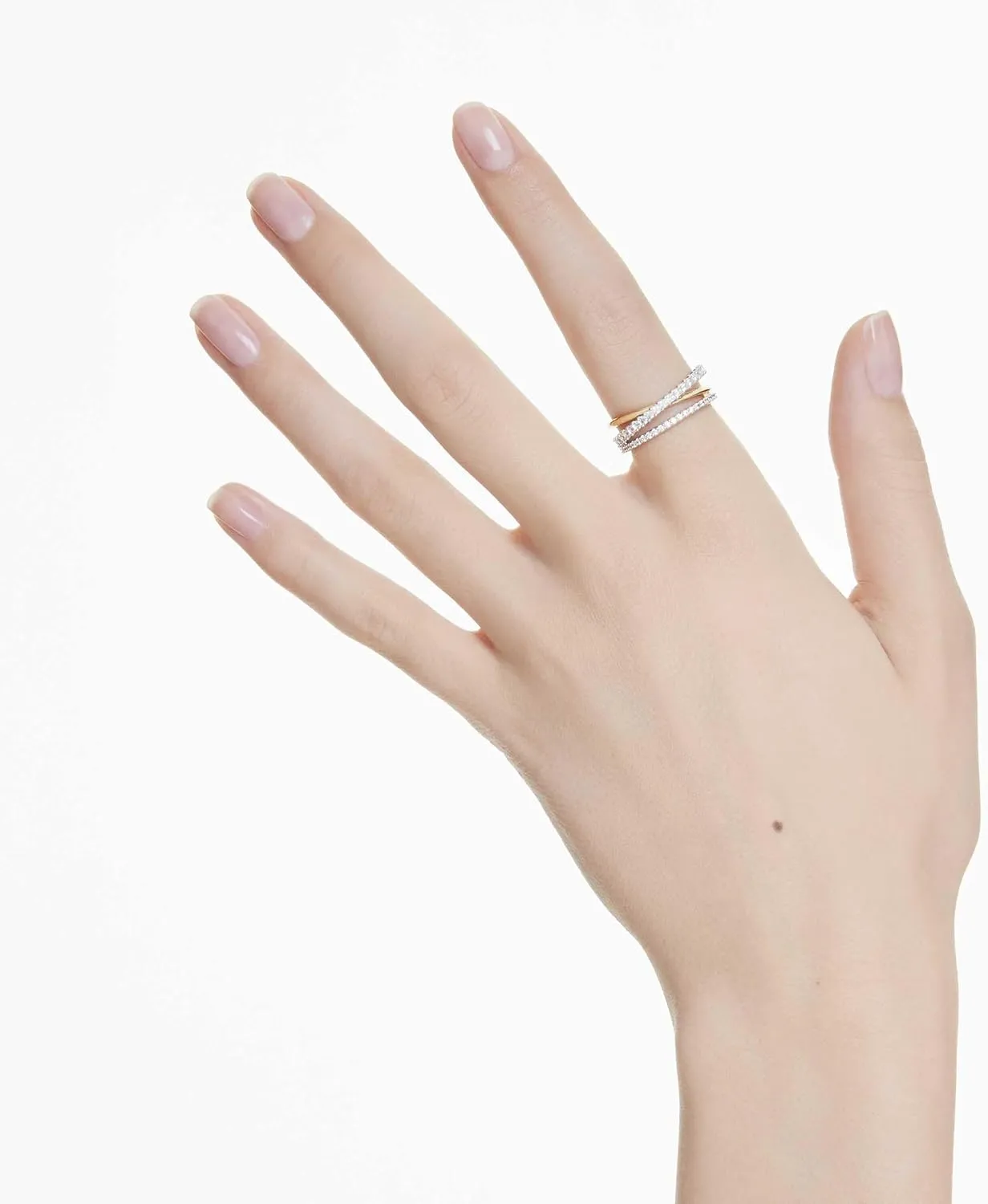 Swarovski Hyperbola ring, Mixed cuts, Clear, Rhodium Finish